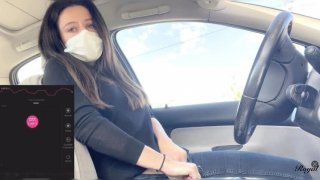 Hot brunette jane royal fingering her tight pussy while driving - public car sex lush orgasm Thumbnail