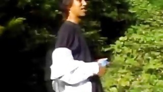 Perv makes petite Japanese schoolgirl blow his dick in public Thumbnail