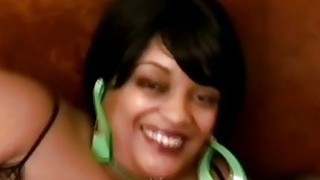 Big fat lesbian in sexy fishnets seduced tiny black chick and eats her pussy Thumbnail