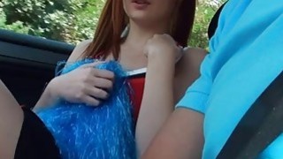 Redhead teen cheerleader Eva Berger twat fucked in the car Thumbnail